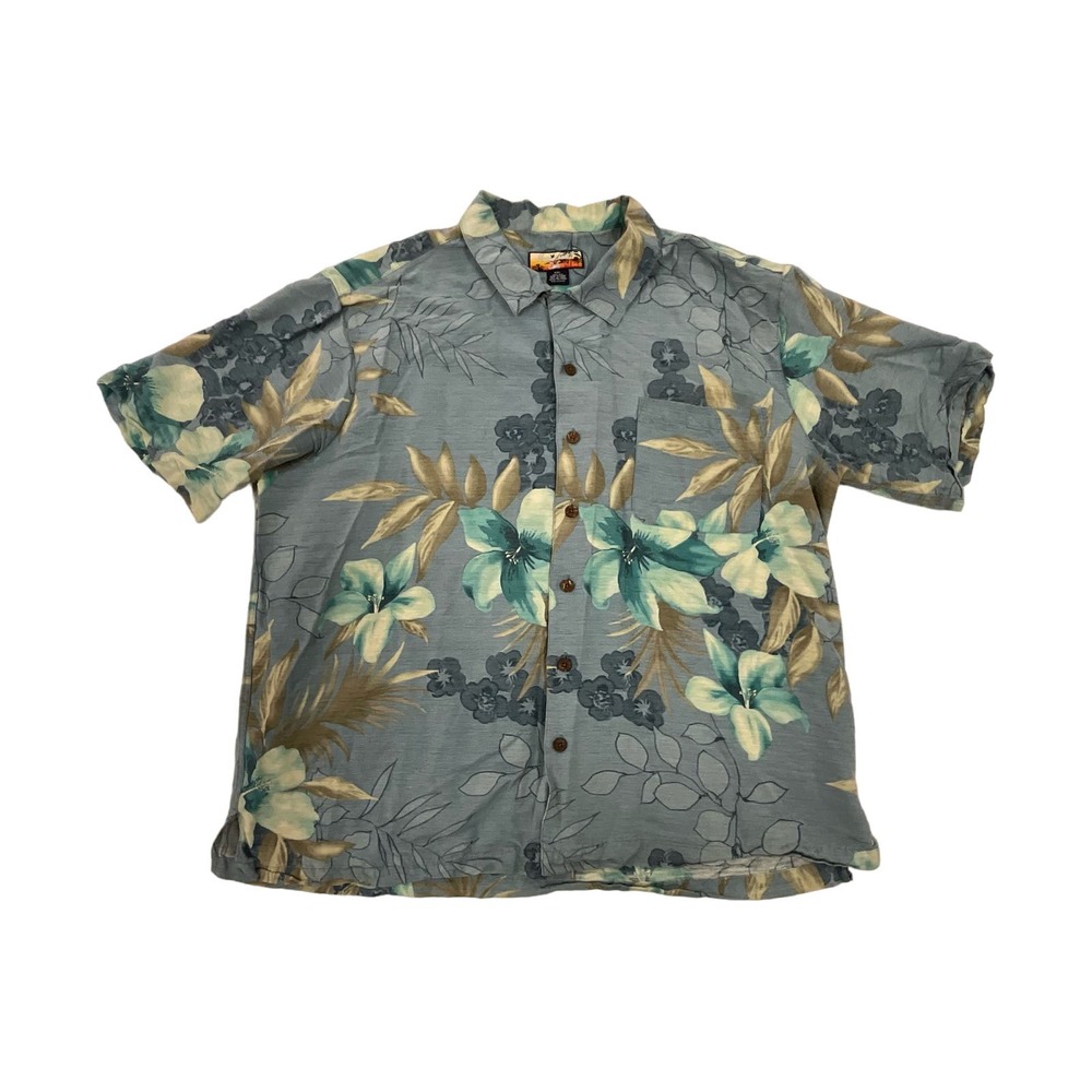 Men’s Havana Jack Cafe Short Sleeve Button Up Silk Floral Shirt Pocket Sz XXL